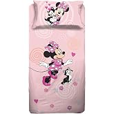 Minnie - Disney Single Bed Sheet Set, Flat Sheet, Fitted Sheet, Pillowcase, Pink, Disney, 100% Cotton, Official Product