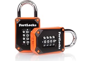 FORTLOCKS Cadenas à Code 4 Chiffres | Cadenas à Code pour Casiers de Sport, de Collège, de Vestiaire et Plus Encore | Corps en Alliage de Zinc avec Anse en Acier Trempé (Lot de 2, Noir/Orange)
