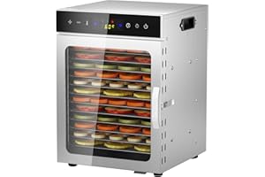 VELPAX Deshidratador de Alimentos Acero Inoxidable Libre de BPA, Deshidratadora de Frutas y Verduras con Pantalla LCD, Temperatura 30-90℃, Temporizador, Hierbas, Nueces, Yogurt, 8 Bandejas, 500W (12 platos)