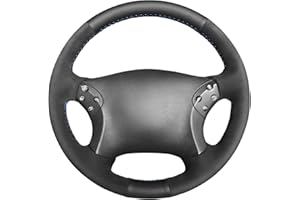 MEWANT Cobertor para volante de automóvil de piel auténtica negra y gamuza para Mercedes Benz Clase C W203 2001-2007/C32 AMG 2002-2003