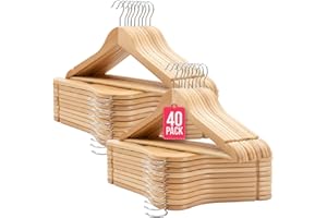 COM-FORT HOUSE – Pack 40 Perchas de Madera Natural Premium con Gancho Giratorio 360° – Resistentes y Elegantes para Armario y Vestidor – Uniformes y Duraderas