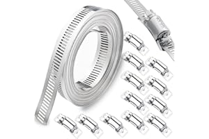 SHSMPXOY Hose Clamp 5M Hose Clips +12 Stronger Fasteners Large Adjustable Jubilee Clips Assorted Gear Band Hose Clamps Screw Clamps Duct Pipe Metal Clamp Strapping for Pipe Plumbing Tube and Fuel Line