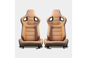M MODAUTO MODAUTO Asiento Deportivo Coche,Semibaquet Ajustable imitación al Cuero y Carbono, Ríeles incluidos,Conductor y Pasajero,para Coche y Simulador de Conducción,Modelo N706LR,Color Camel