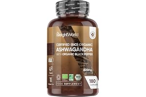 Ekologiska Ashwagandha kapslar – 180 kapslar med svartpepparextrakt | 600 mg ashwagandhapulver, 5 mg svartpepparextrakt, 1 kapsel om dagen, certifierat ekologiskt, veganskt och glutenfritt