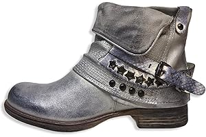 Damen Stiefeletten Biker Boots - Stiefel mit Nieten Blockabsatz - bequeme Herbst Winter Frauen Schuhe Schnallen - ST783