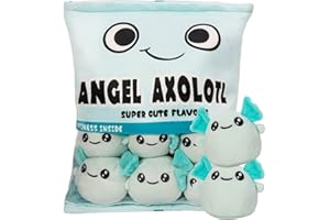 HXPLN Axolotl Peluche Oreiller, Peluche Kawaii Snack Oreiller, Coussin Kawaii avec Peluche Axolotl Poupée, Amovible Axolotl Jouet Peluche, Cadeau Axolotl Mignon pour Filles Enfants (6 Axolotl Bleus)