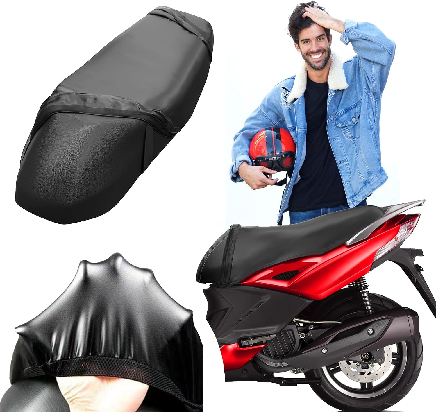 Autodomy Funda Asiento Moto Talla XL para Asientos de 90 a 110 cm | Funda para Asiento Moto Antideslizante y Resistente a Arañazos | para Todo Tipo de Motos y Scooters | Protege de la Lluvia y el Sol
