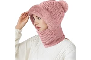 CUEMOON 2 in 1 Cappello Sciarpa Invernali Set, Donna Passamontagna Maglia, Cappuccio in Pile Maschere Scaldacollo, per Sci Outdoor