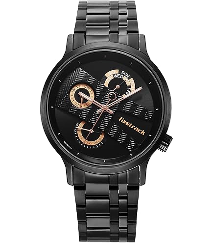 Fastrack Tick Tock Quartz Multifunction Black Dial Blue Metal