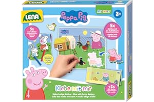 Lena® Colle avec Moi Peppa Pig – Kit Complet avec Autocollants et 2 Grands Motifs Peppa Pig, dès 3 Ans