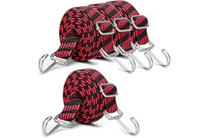 INCETUE 2M Adjustable Bungee Cords with Hooks Set, 4 Pack Long Heavy Duty Elastic Rope, Extra Strong Rubber Straps for Luggage, Camping, Roof Racks, Moving Cargo (Red)