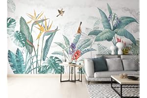 SILK ROAD EU Papier Peint Panoramique jungle Soie, 200 x 140 cm Plantes tropicales Poster Geant Mural Personnalisé 3D pour Salon Chambre