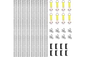 VEVOR E-Track Kit d'Arrimage Kit de Rails d'Arrimage 34 Pièces 454 kg, 8 Rails E-Track 2 Ancres à Fente Unique 8 Attaches 8 Joints Toriques 8 Embouts de Protection pour Sécuriser Transporter Cargaison