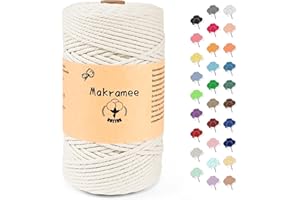 Uvolo Makramee Garn 3mm x 200m, Makramee Baumwollgarn, Baumwollgarn für Blumenampel Basteln, Pflanzenbügel und DIY Handwerk Mit Papierbox