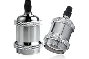 DiCUNO E27 Vintage Solid Bulb Socket, Ceramics Lampholder, Edison Screw Light Bulb Socket Adapter, Chrome Color, 2 Packs