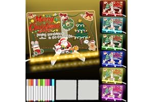 HIQE-FL Tableau à Message LED,30x20cm Tableau Lumineux,12 Stylos de Couleur,7 Types de Lumière Colorée Réglable,Avec interrupteur,Essuyable,Acrylique Lumineuse Message LED