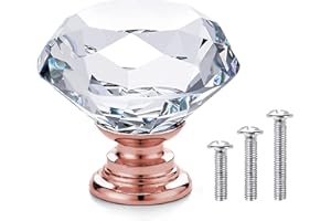 Vandicka 20 x Poignée Bouton de Porte Placard Meuble Tiroir - Diamant en Verre Cristal Clair + Base en or rose - 30mm - avec Vis de 3 Longueurs