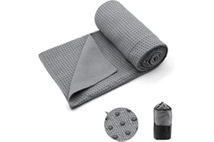 Eunzel Yoga Towel,Hot Yoga Mat Towel with Grip Dots Sweat Absorbent Non-Slip for Hot Yoga, Pilates and Workout 24" x72", Dark Gray