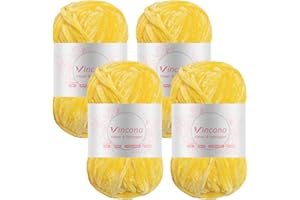 Vincona Lana de chenilla lanas para crochet，4 x 100g hilos para crochet Suave y cómoda, ideal para tejer suéteres, calcetines, bufandas, bolsos, mantas, cojines, muñecas Amarillo cálido