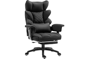 ‎DOWINX Dowinx Gaming Stuhl, Bürostuhl Ergonomisch mit Taschenfeder-Kissen, Chefsessel mit Doppellagige weiche Rückenlehne und verstellbare Lendenkissen, Armlehnen und Fußstütze(Stoff, Schwarz)