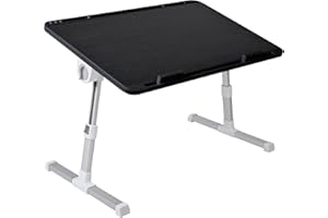 T-LOVENDO.ES Mesa Auxiliar portátil pequeña Plegable para Ordenador en Cama, Sofa, salón, Cocina, Cama, Suelo. Regulable en Altura y Ángulo. con Ranura para Tablet. Superficie Texturizada. 60x40cm (NEGRO)