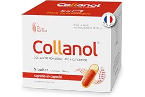Collanol – innovation dans le soin des articulations saines Formule liquide dans une double capsule Collagène 3D + extrait micellaire de racines de curcuma 1 capsule/jour. (Paquet de 5)