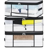 NEWSONA 3 Pieces Transparent Clothes Organizer 35L - Foldable Boxes for Closet or Under the Bed - Storage Bag Blankets and To