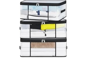 NEWSONA 3 Piezas Organizador Ropa Transparente 35L – Cajas Plegables para Armario o Debajo de la Cama – Bolsa Almacenamiento Mantas y Juguetes