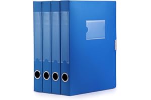 DONGLI Lot de 4 boîtes de classement A4 en plastique avec couvercle，dos de 40 mm ，boîte de rangement pour bureau, dortoir et maison Bleu
