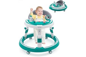 FORROBY Chodzik 3 w 1 z regulacją wysokości i składany, bezpieczny wózek do nauki chodzenia z cichymi kółkami 360°, taca do jedzenia i centrum zabaw, wolność chodzenia dla dzieci od 6 miesięcy (niebieski)