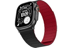 Sixmoat Double Sided Wearable Magnetic Straps Compatible with Apple Watch Strap 49mm 46mm 45mm 44mm 42mm for Men Women, Soft Silicone Band for iWatch Ultra SE Series 11 10 9 8 7 6 5 4 3 2 1, Black-Red