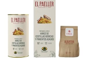 EL PAELLER - Preparado Arroz de Costillas Ibericas y Pimientos Asados - Cocinado Artesanalmente a Leña - Ingredientes 100% Naturales - Para 2/3 Personas - Fácil de Preparar en Tan Solo 18 Minutos