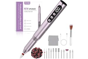 POFIBO Nagelfräser Kabellose Elektrische Nagelfeile - 35000 U/Min Nagelfräser für Gelnägel, 12 IN 1 Professionell Fräser für Nägel & Acrylnägel, Maniküre Pediküre Set mit 5 Geschwindigkeiten, Lila