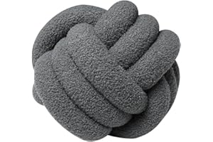 Fay Bless Modern Home Decor Knot Ball Pillow - Handmade Soft Round Cushion for Bedroom, Bed, and Living Room (Deep Grey,35CM)