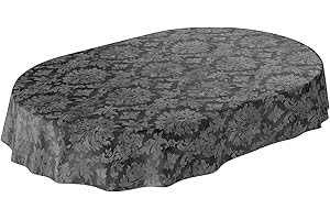 ANRO Tovaglia cerata, lavabile, ovale, per interni ed esterni, motivo barocco, colore grigio scuro, 200 x 140 cm