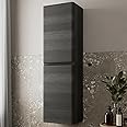 Artis® Centro 1200 x 350mm Wall Mounted Tall Bathroom Cabinet Wall Hung Tall Boy Unit 2 Door Bathroom Furniture Storage Cupboard Tallboy, Soft Close Doors, Charcoal Woodgrain Grey