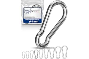 NIETFULLTHINGS 4 unidades 6-mm Mosquetón de acero inoxidable tipo gancho sin el guardacabo de V4A forma robusta sin ojo carga de ruptura 900 kg ganchos de presión mosquetón para uso de bomberos 316 6x60-mm A4