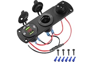 MEIRIYFA Prise allume-cigare de 12 V pour VR, prise de courant pour voiture avec double sortie USB QC3.0, panneau de prise de courant RV, chargeur étanche précâblé 3 en 1 avec voltmètre numérique