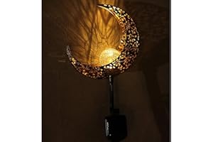 YEAHBOOM Mond Solarleuchten Garten,Metall Mond Solar Gartenleuchte,Außen Metall Mond Solar,LED Glaskugel Gartenleuchte,Solarleuchte mit Erdspieß,Gartendeko für Hof Rasen,Freien Solarlampe Außen