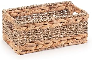 Woodluv Wicker Storage basket, Hand woven Display Hampers, Bathroom Bedroom Storage Basket for Shelves, Office or Home Décor - 26 X 26 X 11cm, Small