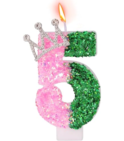 Sparkly Witch Number 6 Birthday Candle – Pink & Green Magic Themed Cake Topper For Kids Or Adult Parties