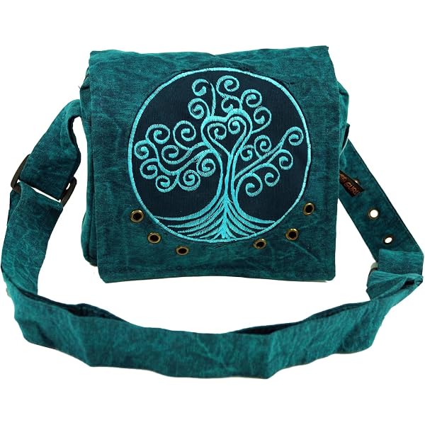 Sac Bandoulière Hippie En Coton - 18x16x4cm - Fabriqué Main, Style Goa - Vert Ou Marron