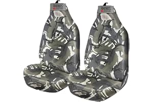 Rhinos Autostyling For Citroen Nemo - Heavy Duty Durable Nylon Driver Passenger Grey Camouflage Pair Waterproof Car Van Front Seat Covers Protectors - 2 x Fronts