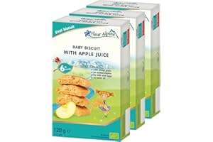 Fleur Alpine Baby Herbatniki z Sokiem Jabłkowym - 18 x 2 Pyszne przekąski dla niemowląt na pyszną, gładką owsiankę śniadaniową lub przekąskę pomiędzy | Łatwe ciasteczka pełnoziarniste | 6 miesięcy