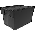 10 x Attached Lidded Plastic Box 65 Litres - Recycled Plastic Storage Box Container Crate Tote with Tessellated Lid Design - Loadhog Attached Lid Box