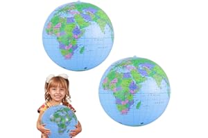 VCSJW 2 Stück Wasserball Aufblasbar,Globus Aufblasbar 16 Zoll,Wasserball Weltkugel,World Globe für Garten Strand Pool Wissenschaft Geographie Bildung