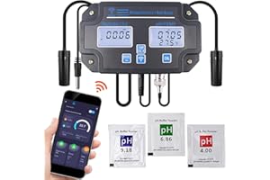 TEKCOPLUS Testeur de qualité de l'eau Wi-Fi 6 en 1 : mesure du pH, de la conductivité (EC/TDS), de la salinité, de la densité et de la température. Surveillance en ligne 24 h/24 via application