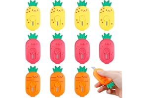 XM-ZHHY 12 Stück Cute Mini Box Cutter Cuttermesser Retractable, Small Pineapple Shaped Letter Openers Slide Open, Portable Safety Kawaii Utility Knives for School Office Stationery Crafts (Obst)