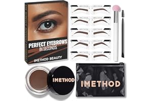 ‎IMETHOD iMethod Augenbrauen Stempel und Augenbrauenschablonen Set – Augenbrauenstempel-Set, Augenbrauenschablone und Stempel-Kit, Brauen-Trio Augenbrauen-Kit, Perfekte Buschige Augenbrauen, Dunkelbraun