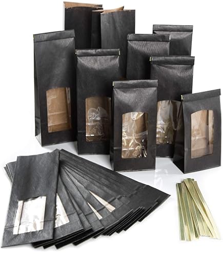 25 Pezzi Piccolo Sacchetti di Carta Kraft con Finestra, 9 X 6 X 17 cm Marroni Prova di Grasso Sacchetti per Pane in Carta con Chiusura a Linguetta in Latta, per Il